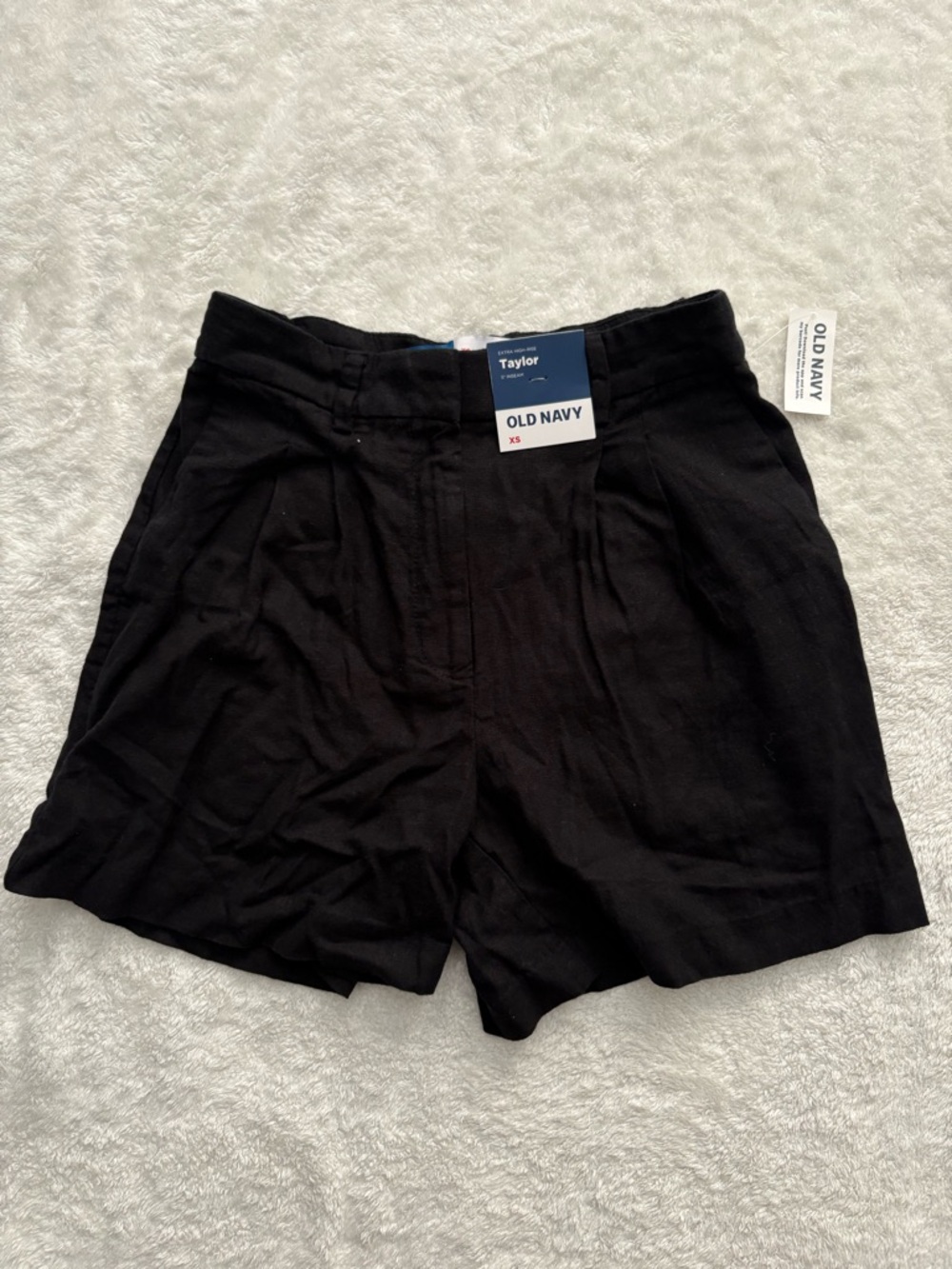Old Navy Black Taylor High-Rise Pleated Linen Blend Shorts